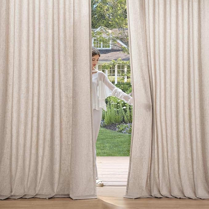 MIULEE Non-See-Through Privacy Linen Curtains 2 Panels, Light Filtering Window Curtains Farn House Textured Back Tab Semi Sheer Drapes for Bedroom Living Room, 52 x 90 Inches Long, Burlywood
