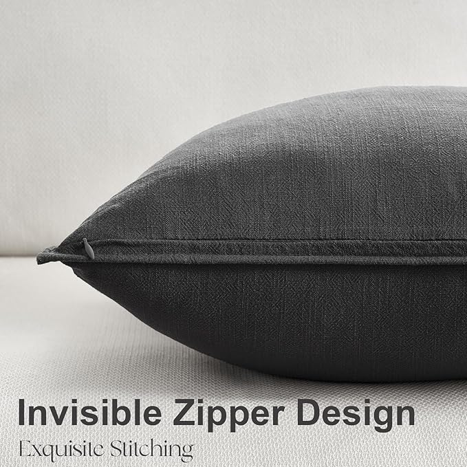 Couch Pillows Set of 4 Soft Linen Solid Lumbar Boho Cushion Cases with Flange Edge Design Mulit-Colour Pillow Covers Home Decor for Bed Balcony and Car Neutral Grey 12x20 Inch