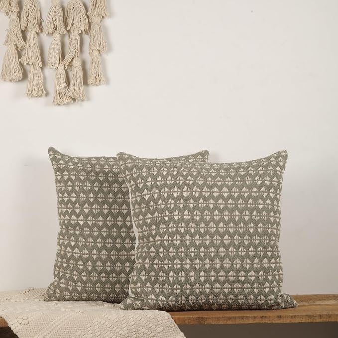 Trade Star Set of 2 Handloomed Throw Pillow Covers Premium 100% Cotton Decorative Cushion Shams Soft Durable Elegant Farmhouse Style Pillow Cases for Cozy Home Decor 20x20 Inches