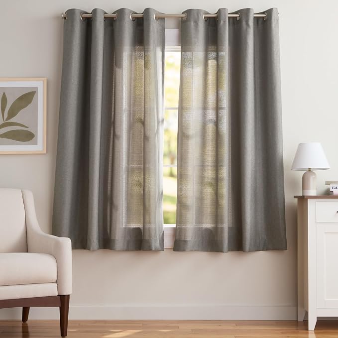 Exclusive Home Loha Linen Grommet Top Curtain Panel Pair, 54"x63", Black Pearl