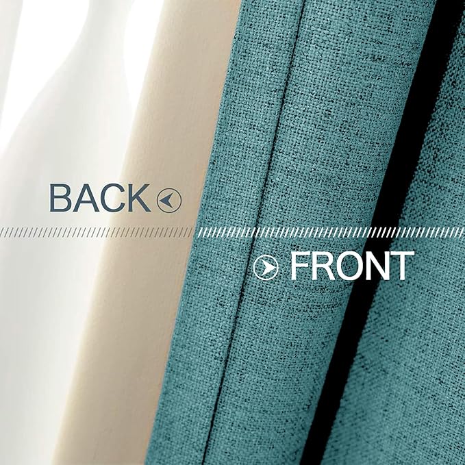 MIULEE 100% Blackout Linen Textured Curtains for Bedroom Solid Thermal Insulated Teal Grommet Room Darkening Curtains & Drapes Luxury Decor for Living Room 52 x 96 Inch (2 Panels)