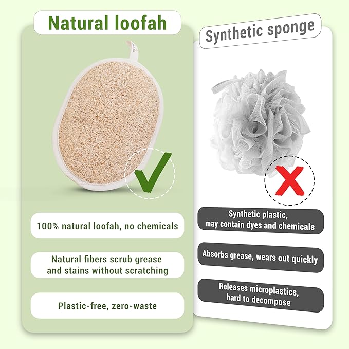 Vietnamese Natural Loofah Exfoliating Body Scrubber Pads, 100% Plant-Based Shower Luffa Sponge, Bath Loofah for Women Men (3, Oval 6.5"x4.9")