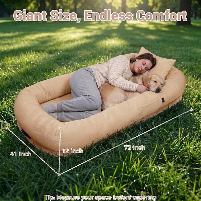 WROS Cooling Human Dog Bed for Summer, Breathable Washable Floor Lounger for People & Pets, 72"x41"x12", Dune Brown, Pet Bed for Hot Weather Relaxing