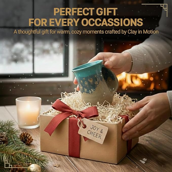 Clay in Motion Hand Warmer Coffee Mug – Handmade Coffee Mug With Comfortable Handle Contoured Pocket Hand Warming Ceramic Coffee Mug – Proudly Made in USA – Right Handed – 14 Oz - Island Oasis