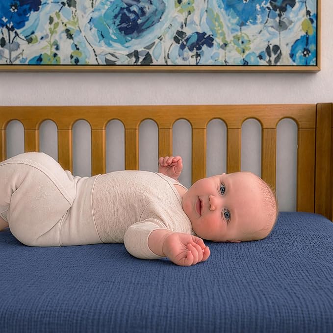 Newton Baby Deluxe Crib Sheet – Ultra-Soft Breathable Organic Cotton Fitted Crib Sheet | Thicker & Softer Design | Machine Washable Baby Bedding | Evening Blue