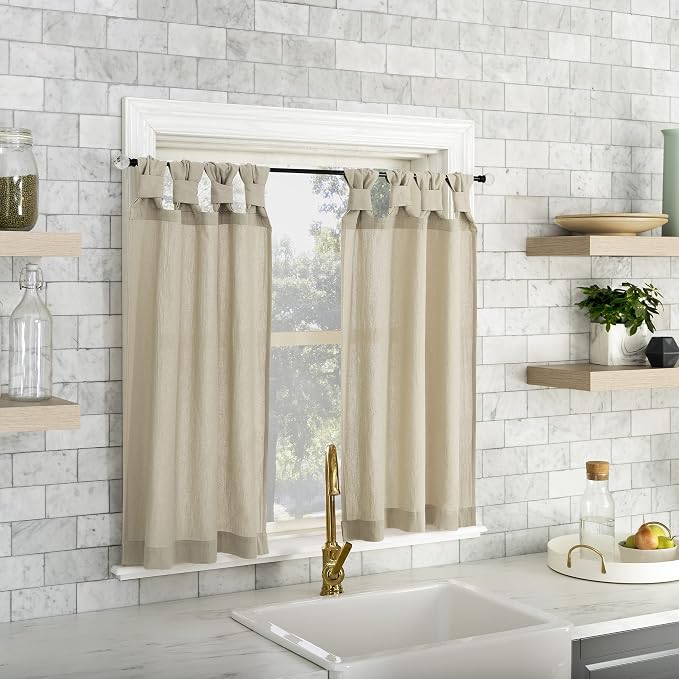 Archaeo Washed Cotton Small Window Twist Tab Cafe Curtains, 52" x 36", Oatmeal