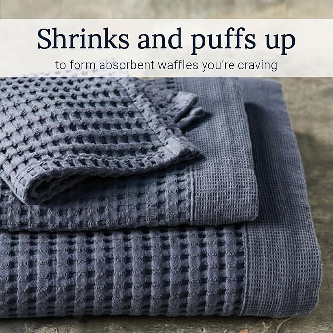GILDEN TREE Waffle Towels for Bathroom Luxury 100% Cotton Bath Towels, Quick Dry Towel, Thin Super Absorbent Lint Free Shower Towels, Bath Towels Set of 2, Modern Style (Midnight Blue)