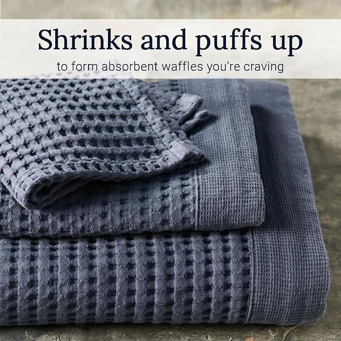 GILDEN TREE Waffle Towel Set Quick Dry Thin | 2 Bath Towels | 2 Hand Towels | 2 Washcloths, Modern Style (Midnight Blue)