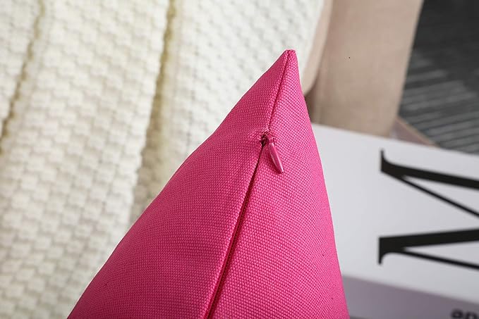 TangDepot 100% Cotton Solid Throw Pillow Cover 14x14 Hot Pink | 100% cotton, same-color zip, machine wash & air dry. For living room, bedroom, office, car. 42 colors, 156 sizes. Cover only.