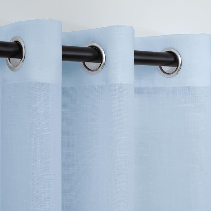 Light Blue Linen Curtains 84 inches Long for Bedroom Grommet Light Filtering Privacy Sheer Baby Blue Curtain Drapes Modern Farmhouse Coastal Decor Cotton Textured Gauze Curtain for Living Room 2 Panel