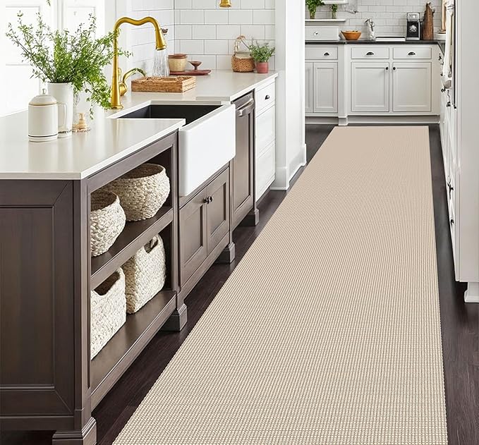 EARTHALL Runner Rug 3x20 Ft Washable Runners for Hallways Extra Long Woven Non Slip Entryway Runner Braided Kitchen Runner Indoor Outdoor Carpet Runners for Hotels, Officel, Stair, Beige/Ivory
