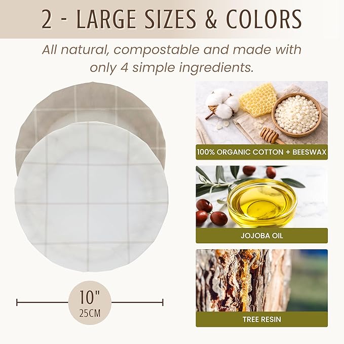 Nectar & Nest Reusable Bowl Covers for Bread Proofing - Beeswax Bowl Covers Reusable, 100% Organic Cotton, Elastic Cover for Sourdough, Dough Proofing and Food Storage, Compostable