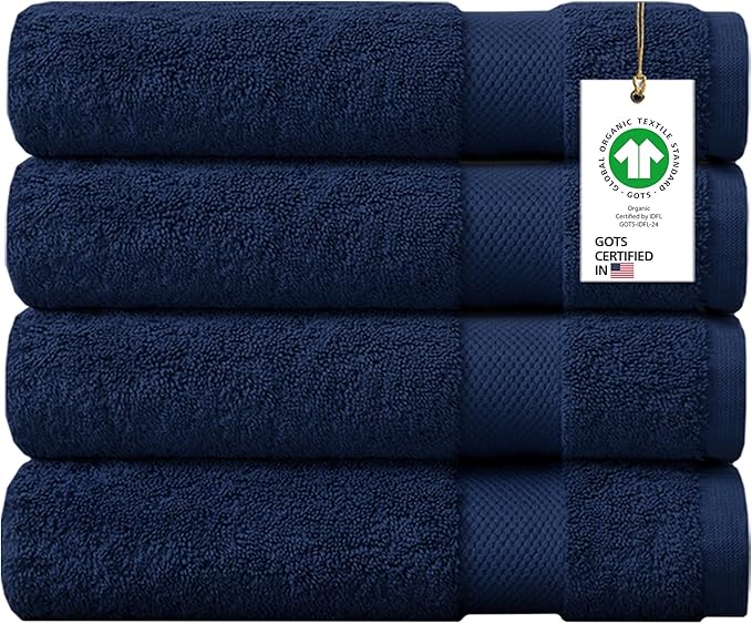 100% Organic Cotton Towels 650 GSM Plush Feather Touch Quick Dry Bath Sheet, Pack of 4 GOTS Certified, Oeko-Tex Green Certified, Organic Cotton Bath Sheet, 36"X70"