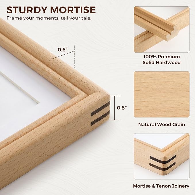 5x7 Picture Frame with Mat for 4x6, USA-Sourced Beech Wood Handcrafted Rounded Corner with HD Tempered Glass, 5 x 7 Photo Frames Gallery Wall & Tabletop, Vertically or Horizontally, 2 Pack