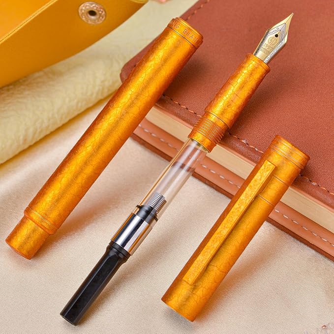 Hongdian 1851 Forest Fountain Pen Golden Ice Flowers, Extra Fine Nib Classic Design with Converter and Metal Pen Case