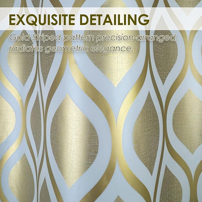 Plastic Shower Curtain Liner, Gold Striped Pattern, Waterproof Printed PEVA Shower Curtain with Design, Rustproof Grommets, Standard Size 70x72 Bathtub Curtain for Bathroom (Pack of 1)