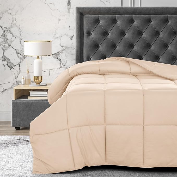 LUX Décor Queen Comforter – 88x88 Ultra-Soft Down Alternative Duvet Insert with Corner Tabs & Box Stitching, Hotel Quality Plush Hypoallergenic Microfiber, Oeko-TEX Certified – Beige