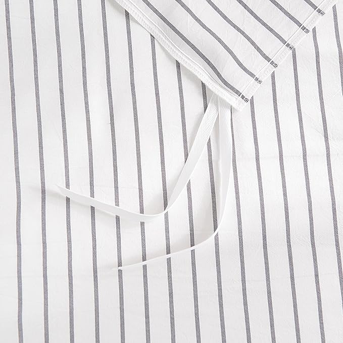NEXHOME PRO Striped Duvet Cover Queen Size,100% Washed Cotton Bedding Set,Textured Linen Feel,Breathable,Organic,3 Piece(Grey Stripes 90x90)