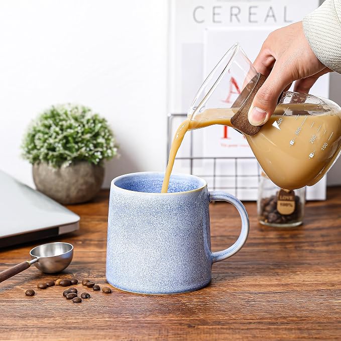 Large Ceramic Coffee Mugs, 20 oz Handmade Pottery Mug, Big Tea Cups with Handle for Office and Home, Dishwasher and Microwave Safe (Light Blue)