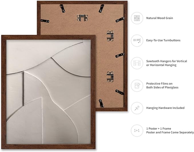 Monem Art Minimalist White Geometric Texture Print - Abstract Scandinavian Wall Art Poster - Wall Decor for Living Room, Bedroom or Office - 8x10 Brown Framed Wall Art by Mareike Bohmer
