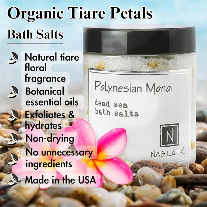 Polynesian Monoi Bath Salts for Women & Men - Dead Sea Salt & Epsom Salt Soak and Scrub - Monoi de Tahiti Oil & Tiare Flower, Cruelty-Free, Sulfate-Free | Travel Size, 2 oz | Nabila K