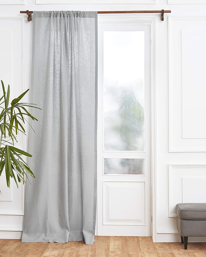 Solino Home Soft Grey Linen Curtain 120 Inches Long, Light Filtering Rod Pocket Curtain 52 x 120 Inch, 100% Pure Linen European Flax Window Treatment for Living Room, Bedroom - 1 Panel