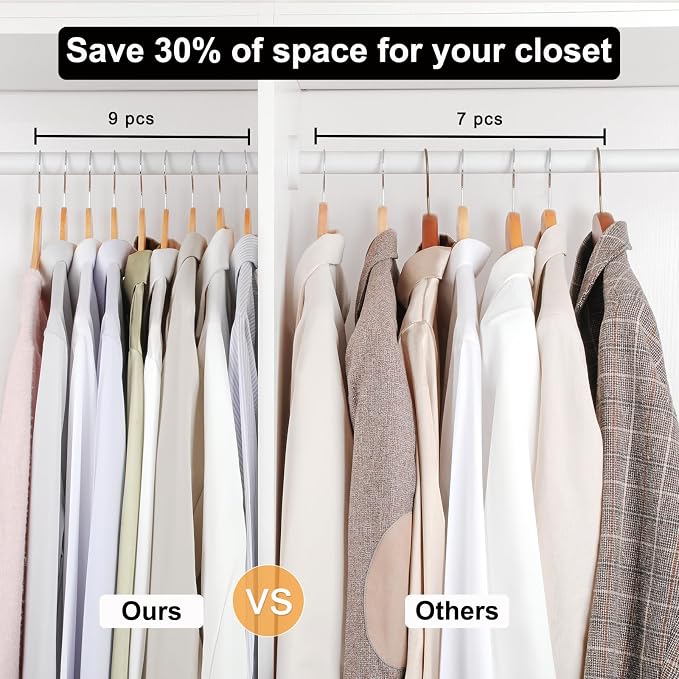 TOPIA HANGER Wooden Hangers 48 Pack, 0.28-inch Slim & Durable Clothes Hangers Space Saving, Natural Wood Hanger with 360°Swivel Hook and Non-Slip Shoulder Notches for Coat,Shirt,Camisole,DressCT51N48