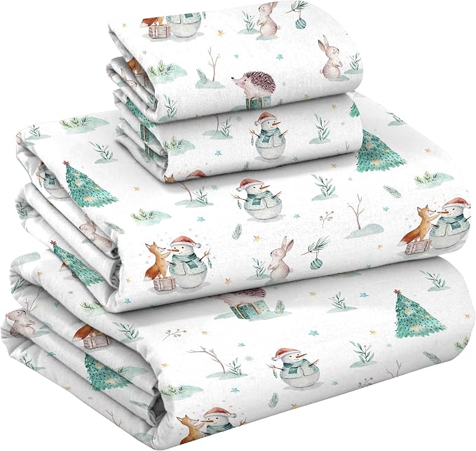 RUVANTI Flannel Sheets King Size - GOTS Certified 100% Organic Cotton, 4 Piece Warm, Soft & Breathable Set, Deep Pocket Snug Fit, Double Brushed Cozy All Season Bedding, Fox N Friends