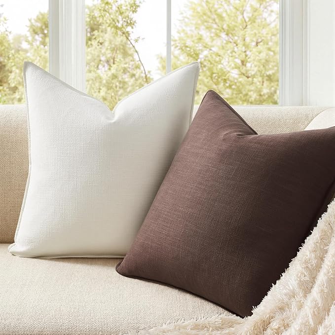 Pack of 4 Linen Pillow Covers Farmhouse Throw Lumbar Pillow Covers Soft Accent Rustic Gold Brown Cushion Case 12x20 Inch Rectangle Pillowcase for Couch Sofa Bedroom Living Room
