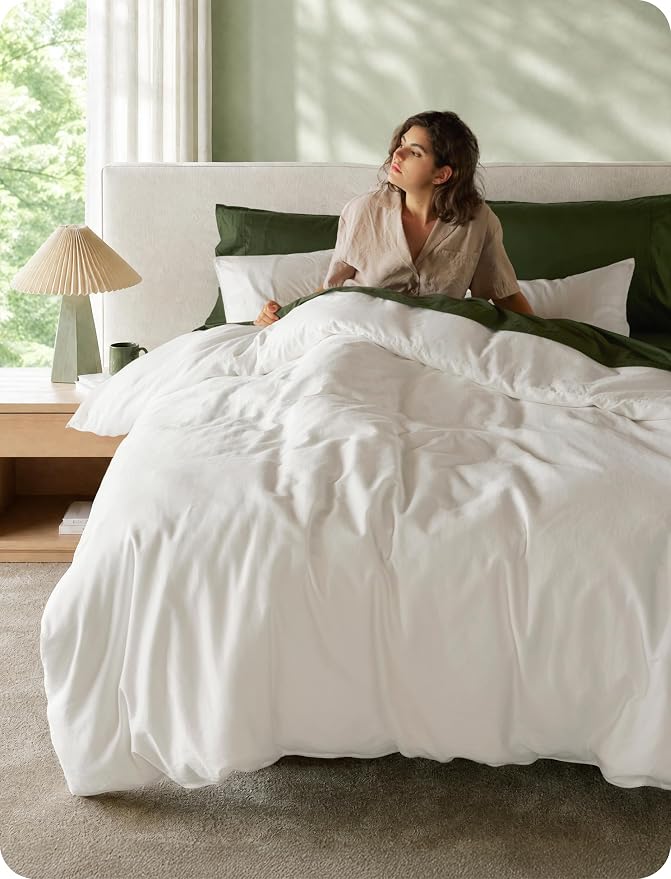 Bedsure GOTS Organic Cotton Queen Duvet Cover Set, Pure White, 90" x 90" | for Sensitive Skin—8 Interior Ties Keep Insert Secure, Hidden Zipper, Breathable Comfort in Ivory with 2 Pillow Shams