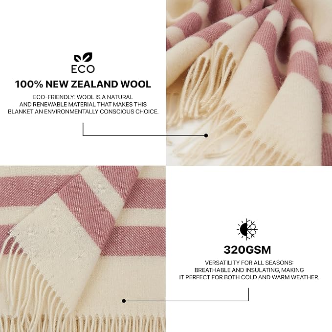 | Wool Blanket/Throw | 100% New Zealand Wool | Perfect for Home and Outdoors | Virgin Wool Blanket with Fringes 55"x79" (140 x 200 cm)