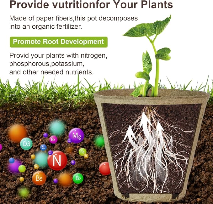 12 Pcs Peat Pots, Biodegradable Pots for Seedlings with Drain Holes, Garden Plant Nursery Pots for Plants, Vegetables,Fruits and Herb (12)
