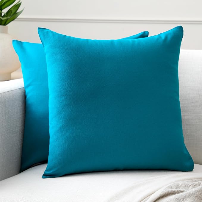 Encasa XO Throw Pillow Covers 20x20 in Set of 2 Azul Blue | No Inserts | Cotton Pillow Covers for Living Room, Bed, Sofa, Couch | Decorative Cushion Covers with Improved Zipper