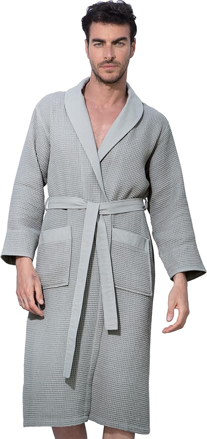 SEYANTE Turkish Cotton Waffle Robe for Men – Organic GOTS Certified Spa Bathrobe, Lightweight Kimono, Soft Cotton Bathrobe