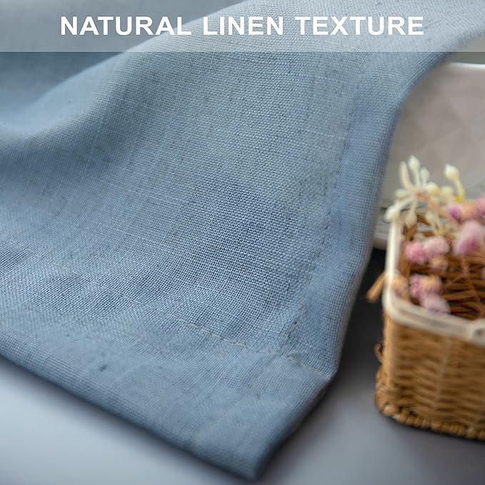 Blue Curtains 108 Inches Long For Living Room Dining 2 Panels Set Back Tab Pocket Farmhouse Linen Semi Sheer Blue Light Filtering Curtains for Bedroom Patio High Ceiling Balcony 9 FT Tall Stone Blue