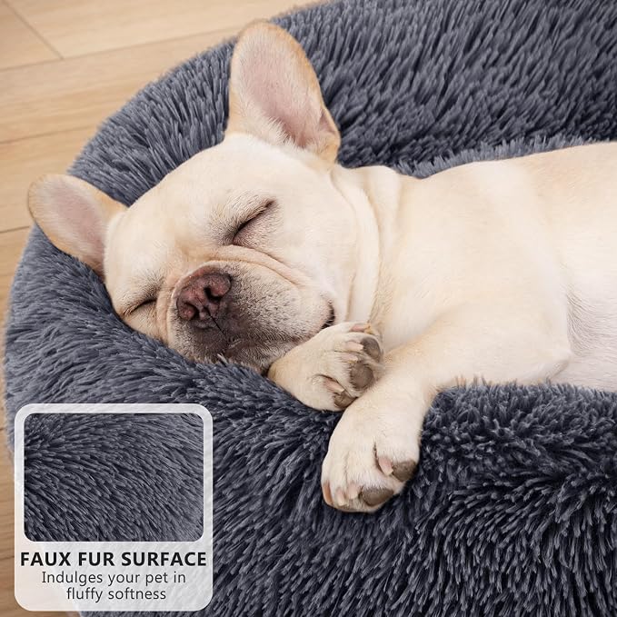 MIXJOY Orthopedic Dog Bed Comfortable Donut Cuddler Round Pet Beds Ultra Soft Washable Dog and Cat Cushion Bed (23'', Dark Gray)