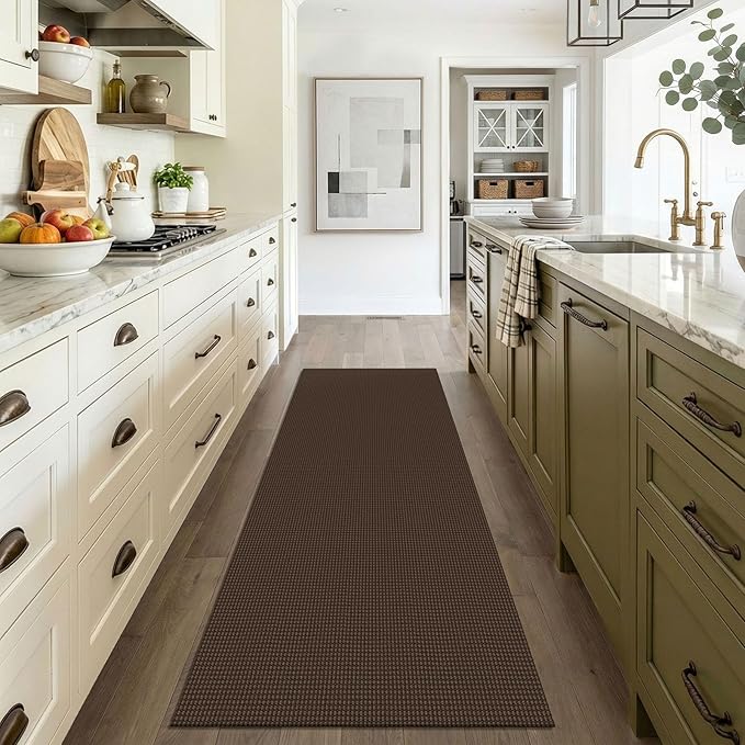 EARTHALL Woven Runner Rug 3x6 Ft Washable Runners for Hallways Wide Non Slip Entryway Rug Braided Kitchen Runner Indoor Floor Carpet for Entryway, Hallway, Kitchen, Bedroom, Brown