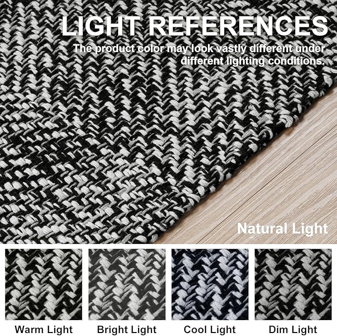 Collive Hallway Runner Rug, 2' x 5' Soft Washable Kitchen Runner Rug, Black Contemporary Modern Laundry Room Rugs Indoor Hand-Woven Cotton Carpet for Bedroom Entryway Front Door Farmhouse