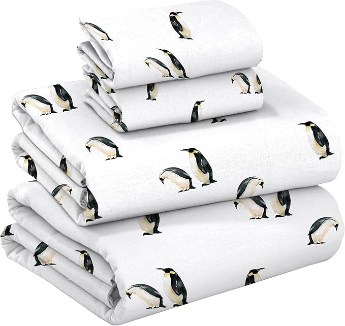 RUVANTI Flannel Sheets Full Size - GOTS Certified 100% Organic Cotton, 4 Piece Warm, Soft & Breathable Set, Deep Pocket Snug Fit, Double Brushed Cozy All Season Bedding, Polar Parade