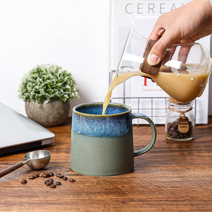 Large Ceramic Coffee Mugs, 20 oz Handmade Pottery Mug, Big Tea Cups with Handle for Office and Home, Dishwasher and Microwave Safe (Blue grey)