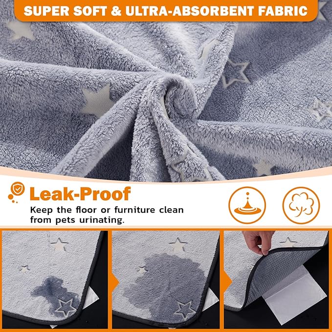LOOBANI Washable Pee Pads for Dogs, Fast Absorption Reusable Puppy Pads, Waterproof Whelping Mats, Non Slip Training Pet Playpen Mat for Floor, Dog Crate, Grey, 2 Pack 48 x 48 in