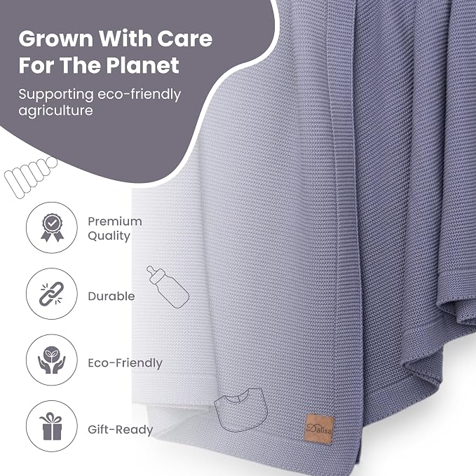 Dalisa Alina Throw Blanket 100% Organic Cotton, Soft Lightweight Blanket for Couch & Bed, 50 x 60 Inches, Aegean Blue