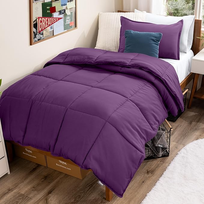Bare Home Comforter Set - Twin/Twin Extra Long Size - Ultra-Soft - Goose Down Alternative - Premium 1800 Series - All Season Warmth (Twin/Twin XL, Plum)