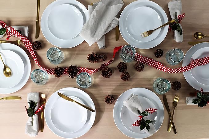 Euro Ceramica Bianco & Bara 24 Piece Dinnerware Set (Combination Pack) Set Includes 6 Bara Recycled Glass 14oz Tumblers + Bianco 18 Pieces Dishware, Standard