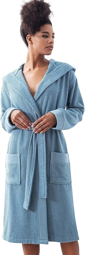 SEYANTE Turkish Cotton Bathrobe for Women - Organic GOTS Certified Terry Hooded Kimono Robe - Spa Quality Women's Cotton Robe