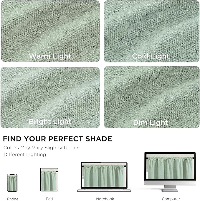 CUCRAF Linen 100% Blackout Curtains 72 Inch Length 2 Panels Set, Back Tab and Rod Pocket Curtain for Living Room Bedroom, Room Darkening Window Drapes Thermal Insulated, (52x72 inch, Sage Green)