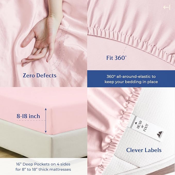Mayfair Linen 100% Organic Cotton Percale Weave Fitted Sheet Twin Size, Blush, 1 Deep Pocket Twin Fitted Sheet, Fits Mattress Upto 16" Crisp and Cool Bed Linen, Luxury GOTS Certified Sheets
