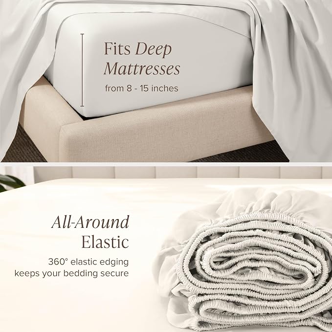 Bare Home 100% Organic Cotton Split Head Flex King Sheet Set - 400 Thread Count - Smooth Sateen Weave - Breathable & Cooling - Hotel Luxury Set - Deep Pocket Bed Sheets (Split Head Flex King, Cream)