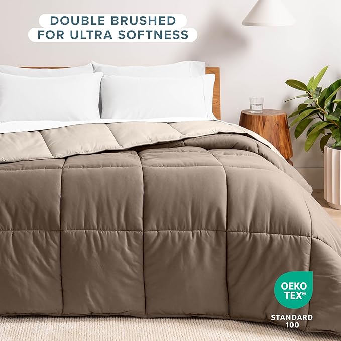 Bare Home Queen Comforter - Reversible Colors - Goose Down Alternative - Ultra-Soft - Premium 1800 Series - All Season Warmth - Bedding Comforter (Queen, Taupe/Sand)