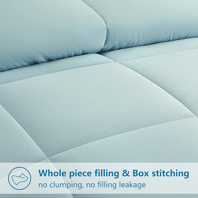 EASELAND Oversized Queen Down Alternative Comforter - Quilted Duvet Insert for All Seasons, Soft Lightweight with Corner Tabs, Summer Winter Warm Bedding, Aqua 98×98 Inches